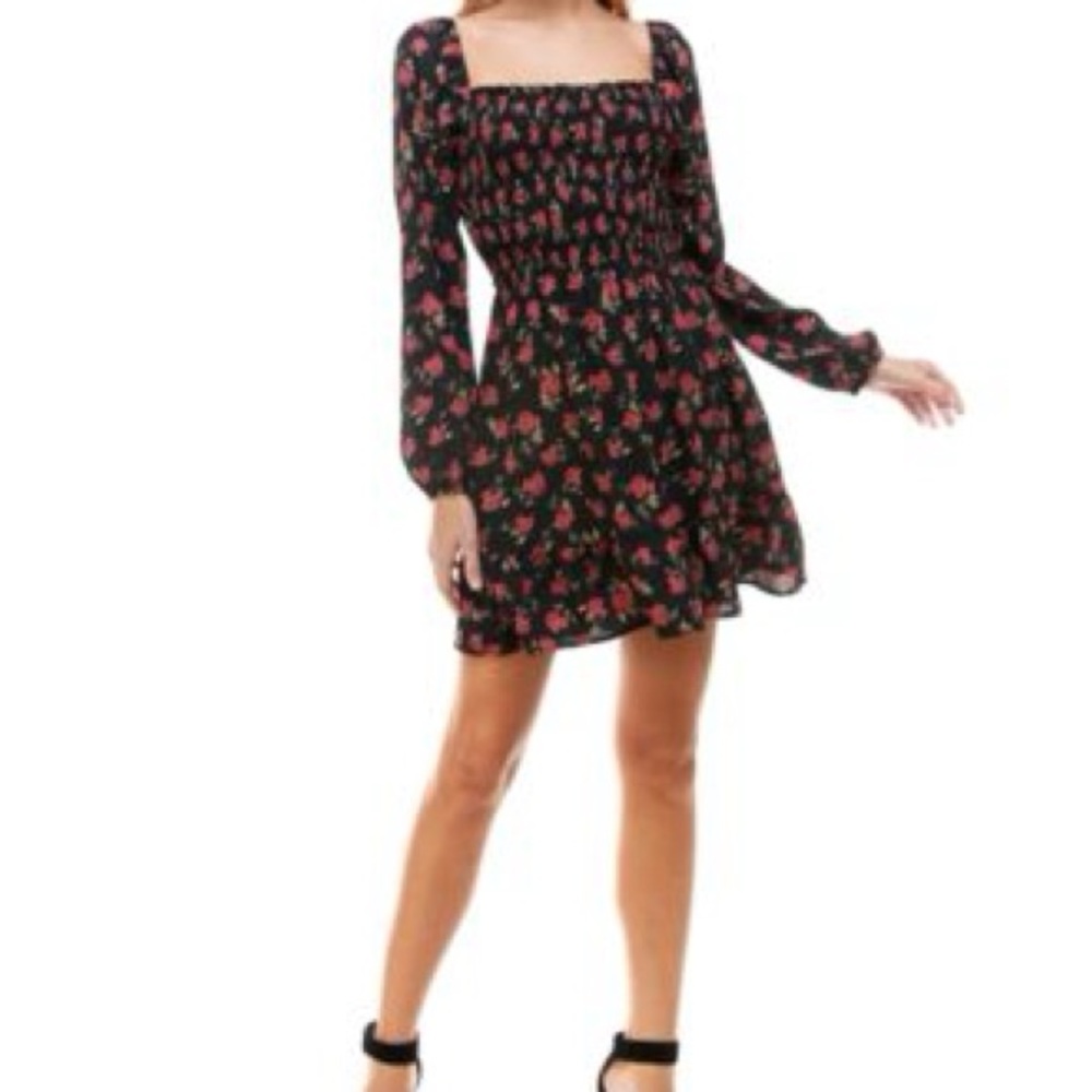 Trixxi Black Mini Dress with Red Floral Design